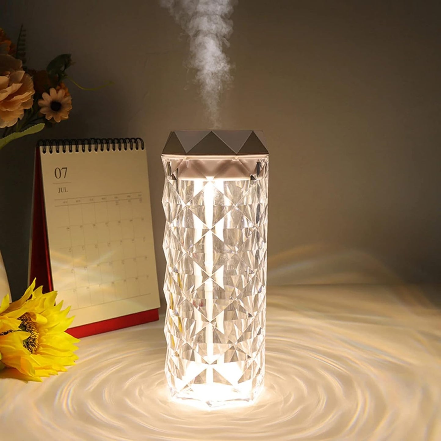 Crystal Lamp Humidifier, with 7 Colors Touch Control Night Light Noiseless Humidifier
