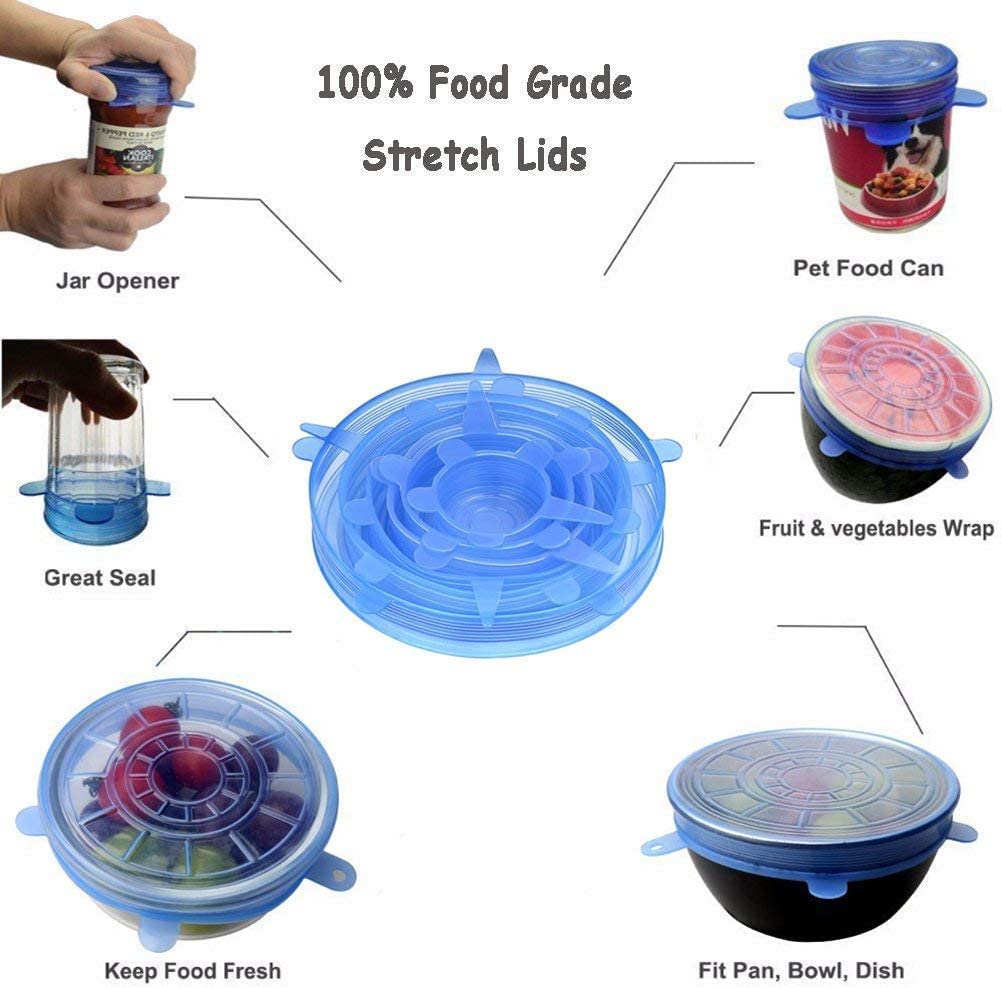 Multi Size Reusable Silicone Stretch Lids (6 Pcs) (Multicolor)