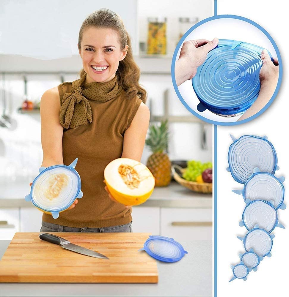 Multi Size Reusable Silicone Stretch Lids (6 Pcs) (Multicolor)