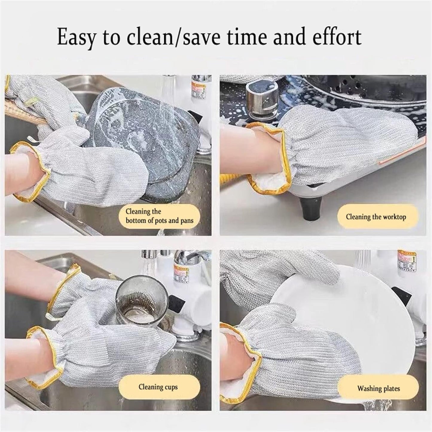 Kitchen Cleaning Dishwashing Silver Silk Glove, Reusable Silver Wire Gloves (Pair)