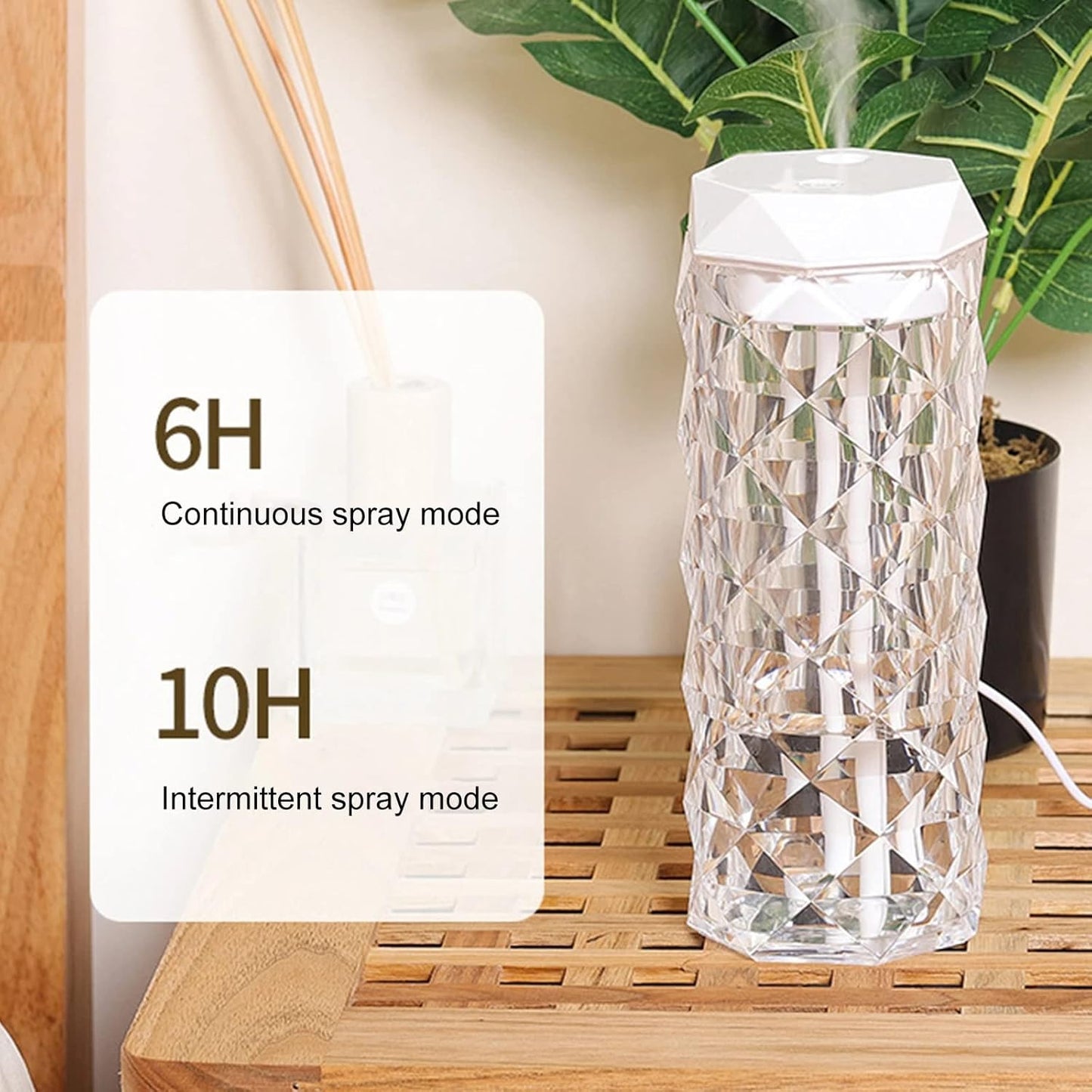 Crystal Lamp Humidifier, with 7 Colors Touch Control Night Light Noiseless Humidifier