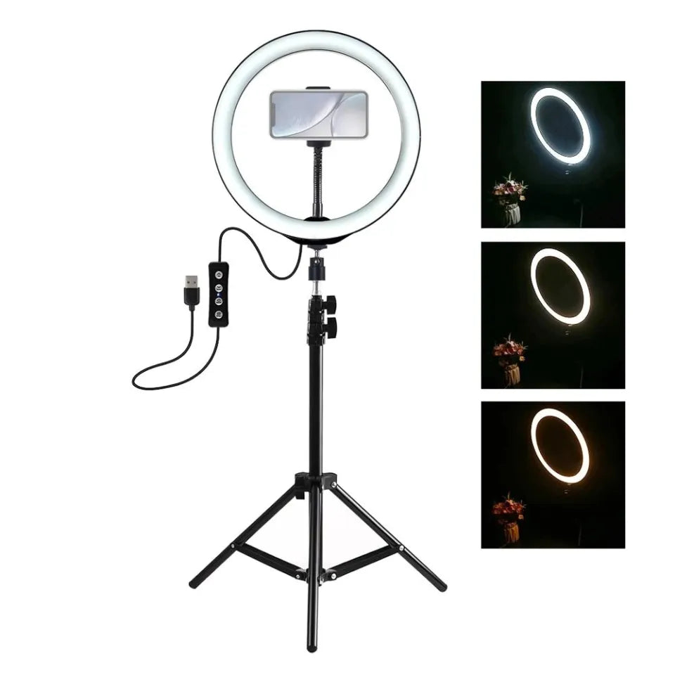 3 Shades Ring Light LED 26cm Photography Lighting Video Studio Live Selfie Makeup Ring light (Set)