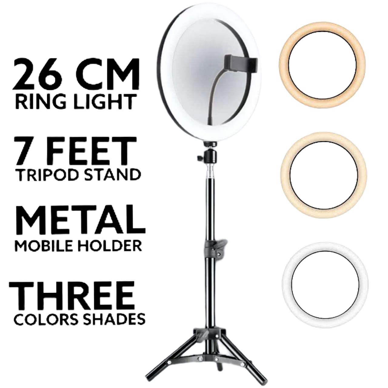 3 Shades Ring Light LED 26cm Photography Lighting Video Studio Live Selfie Makeup Ring light (Set)