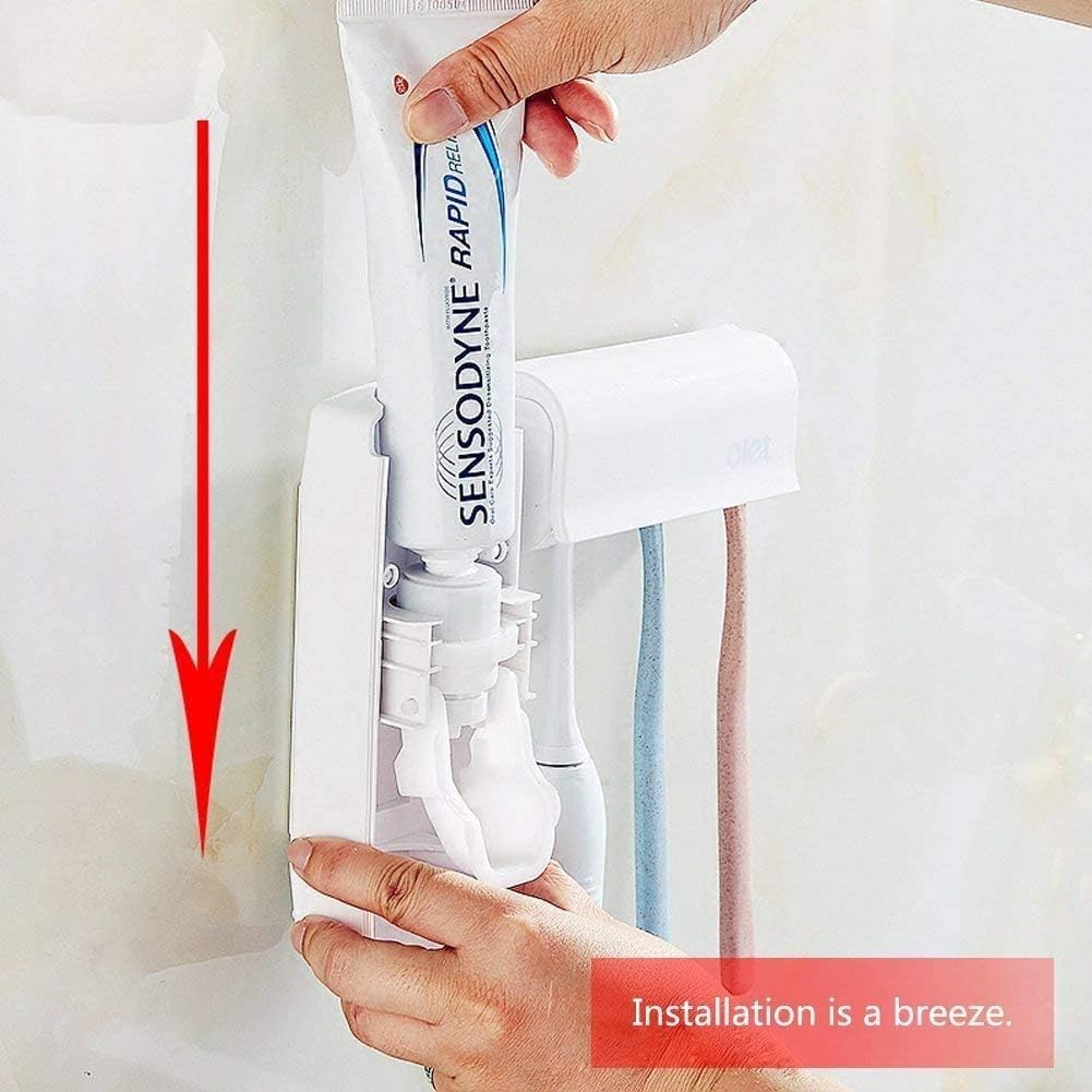 Automatic Plastic Toothpaste Dispenser 5 Toothbrush Holder Toothpaste Squeezer Bathroom Shelves Organizer
