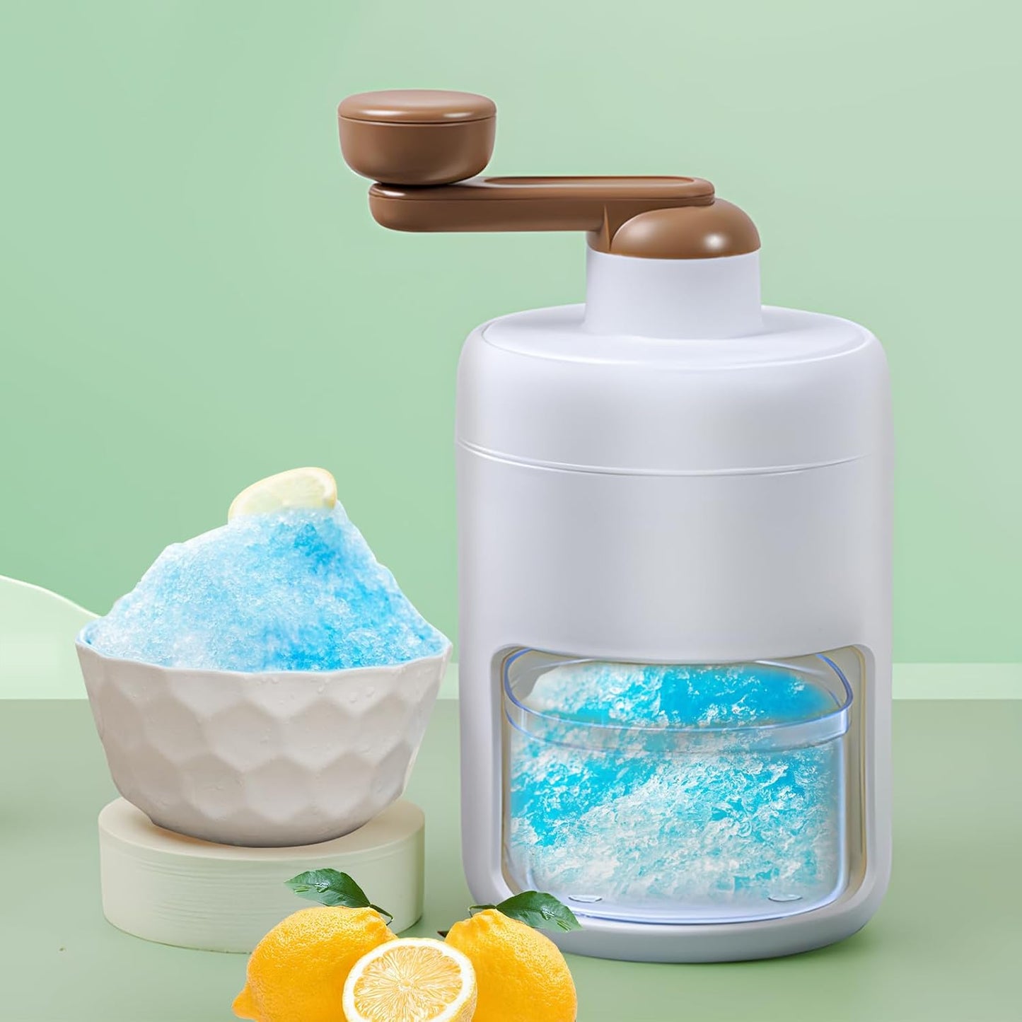 Manual Ice Crusher, Portable Shaved Ice Machine with Ice Box