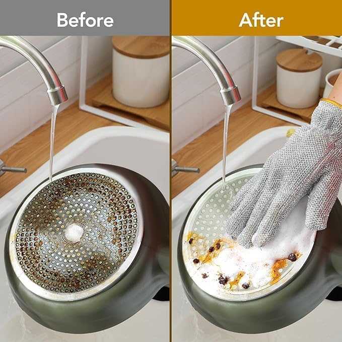 Kitchen Cleaning Dishwashing Silver Silk Glove, Reusable Silver Wire Gloves (Pair)