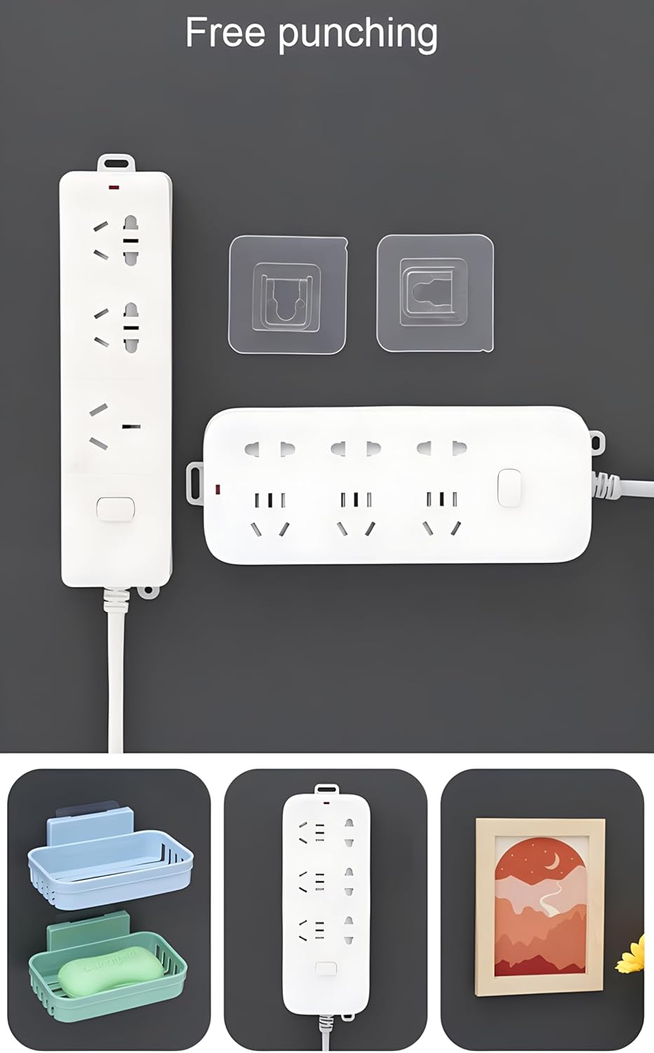 Set of 10 double-sided adhesive wall hooks
