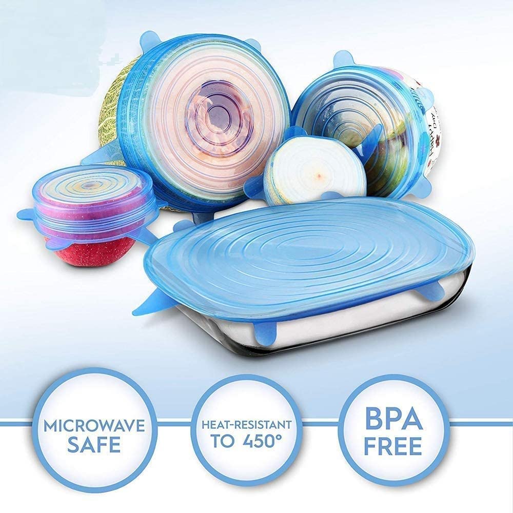 Multi Size Reusable Silicone Stretch Lids (6 Pcs) (Multicolor)