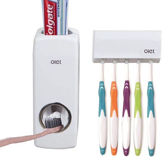 Automatic Plastic Toothpaste Dispenser 5 Toothbrush Holder Toothpaste Squeezer Bathroom Shelves Organizer
