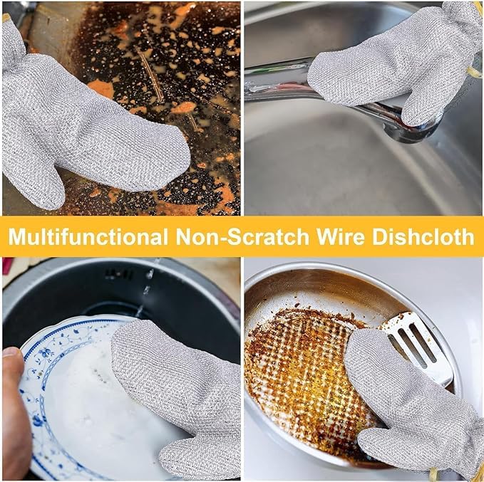 Kitchen Cleaning Dishwashing Silver Silk Glove, Reusable Silver Wire Gloves (Pair)