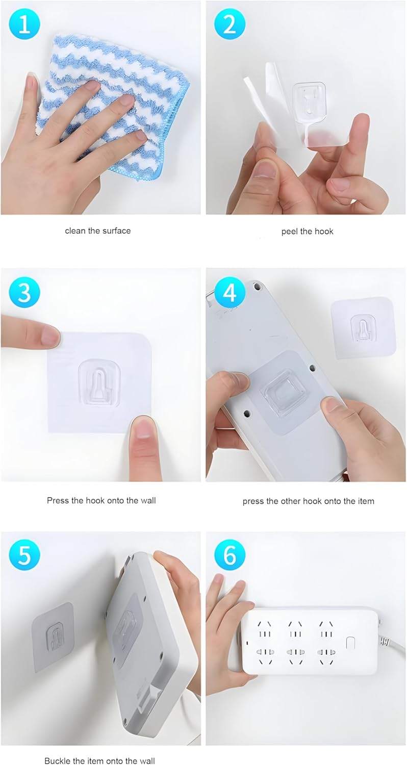 Set of 10 double-sided adhesive wall hooks