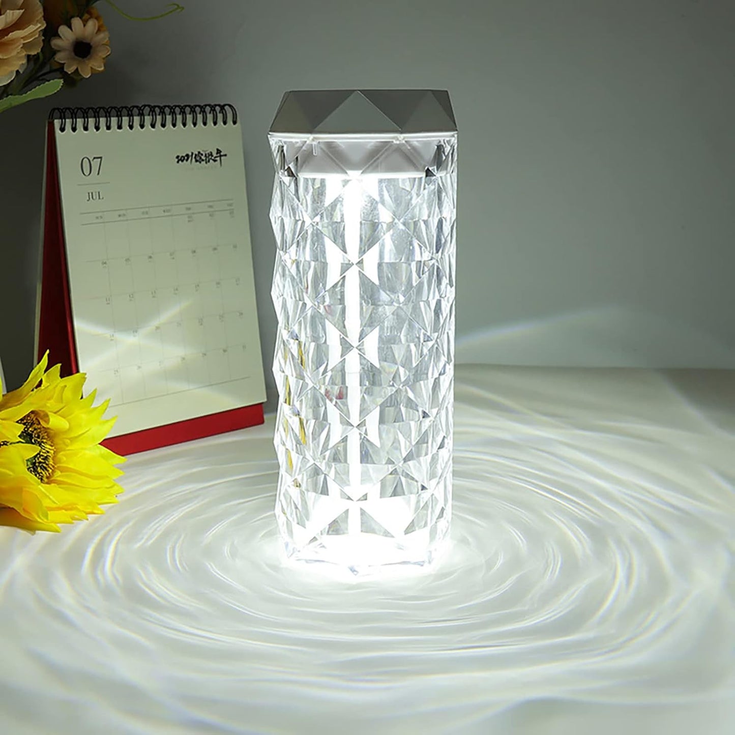 Crystal Lamp Humidifier, with 7 Colors Touch Control Night Light Noiseless Humidifier