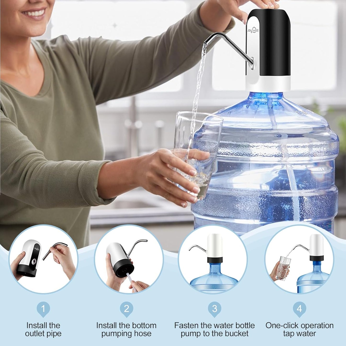 5 Gallon Foldable Water Dispenser, USB Charging Portable Electric Water Bottle Pump with Switch Universal