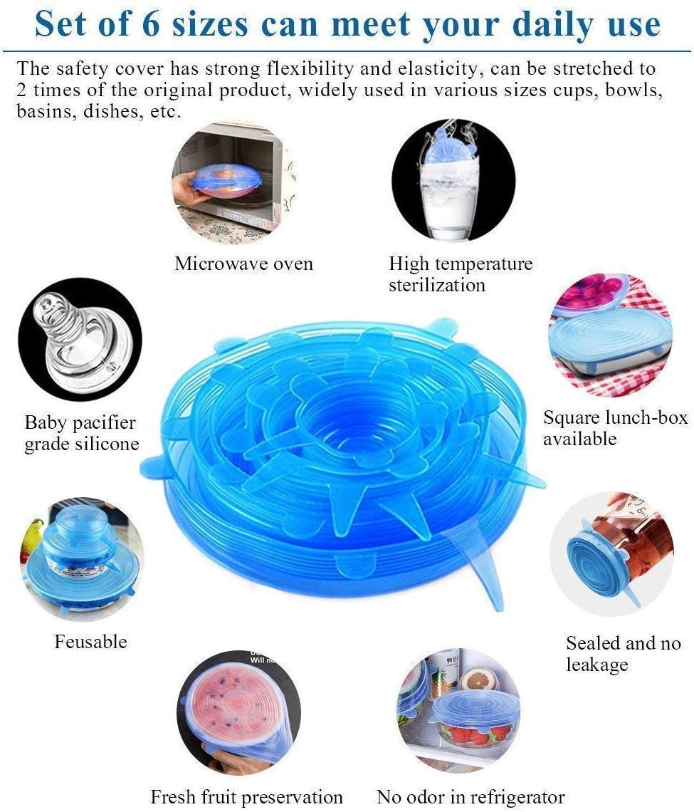 Multi Size Reusable Silicone Stretch Lids (6 Pcs) (Multicolor)