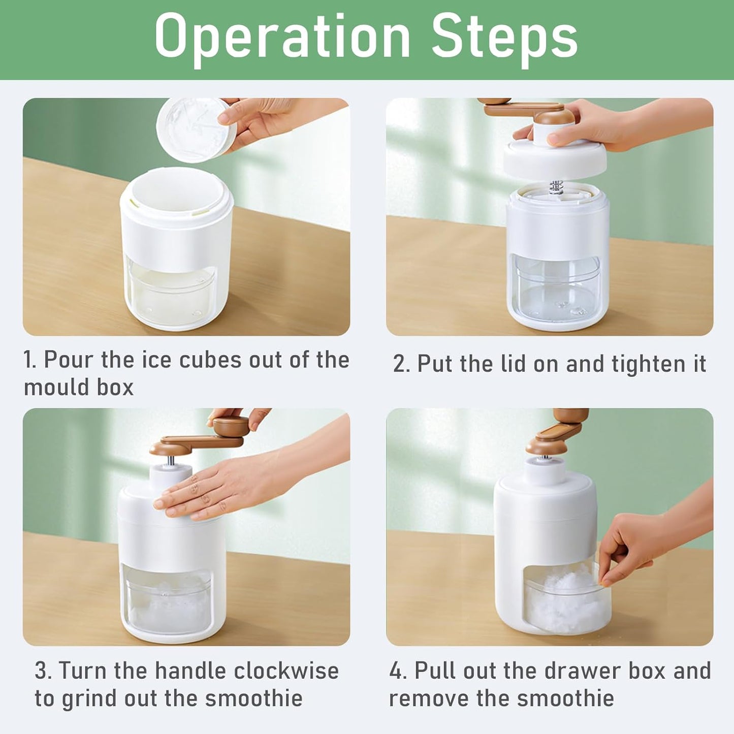 Manual Ice Crusher, Portable Shaved Ice Machine with Ice Box