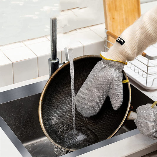 Kitchen Cleaning Dishwashing Silver Silk Glove, Reusable Silver Wire Gloves (Pair)