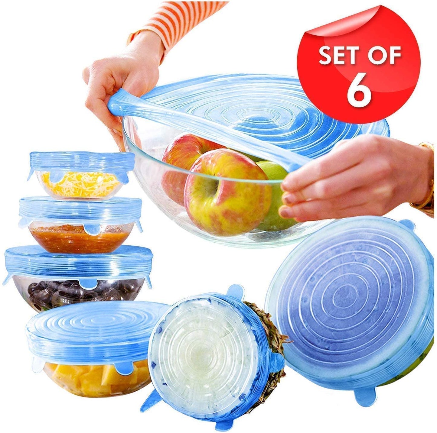 Multi Size Reusable Silicone Stretch Lids (6 Pcs) (Multicolor)