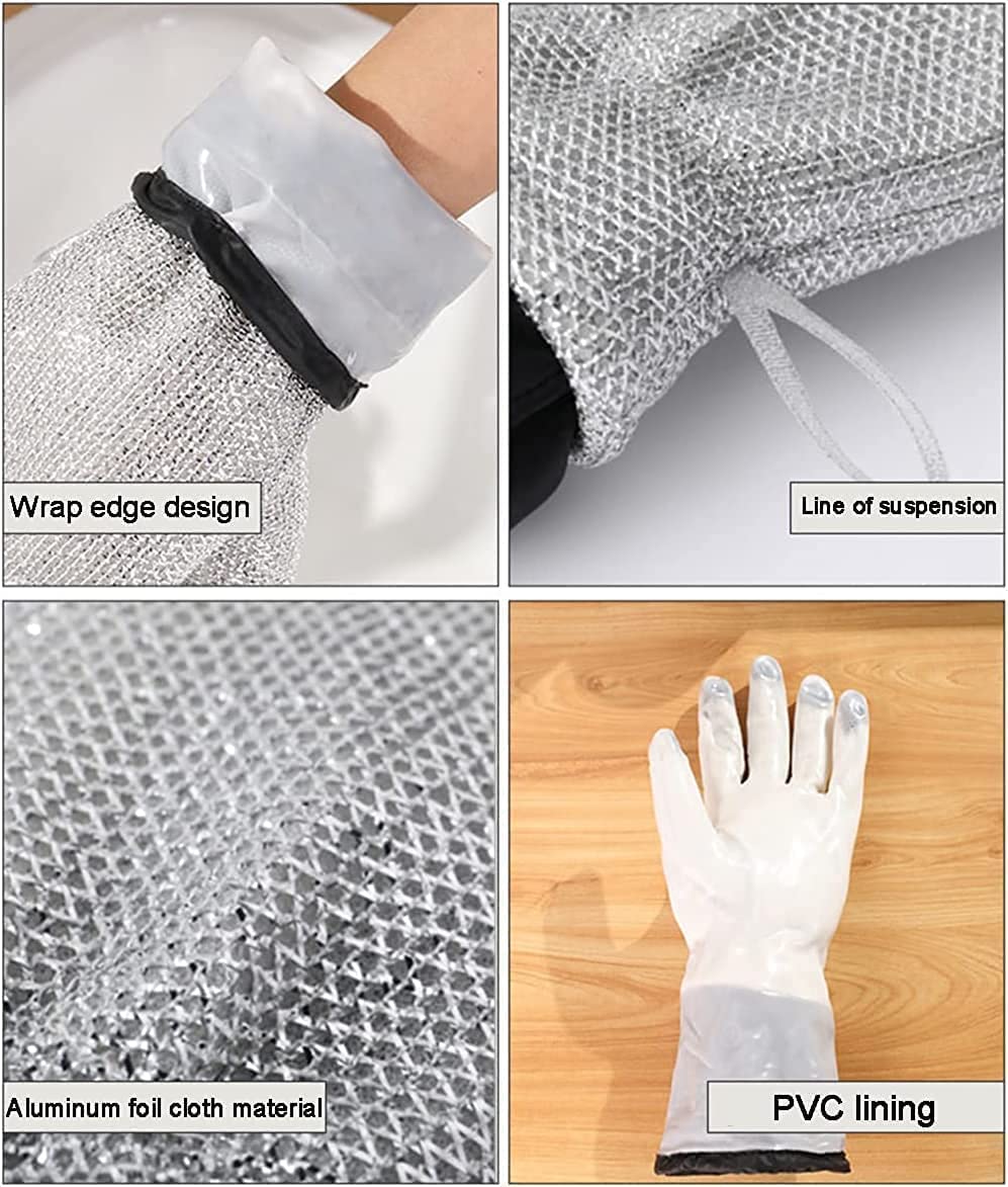 Kitchen Cleaning Dishwashing Silver Silk Glove, Reusable Silver Wire Gloves (Pair)