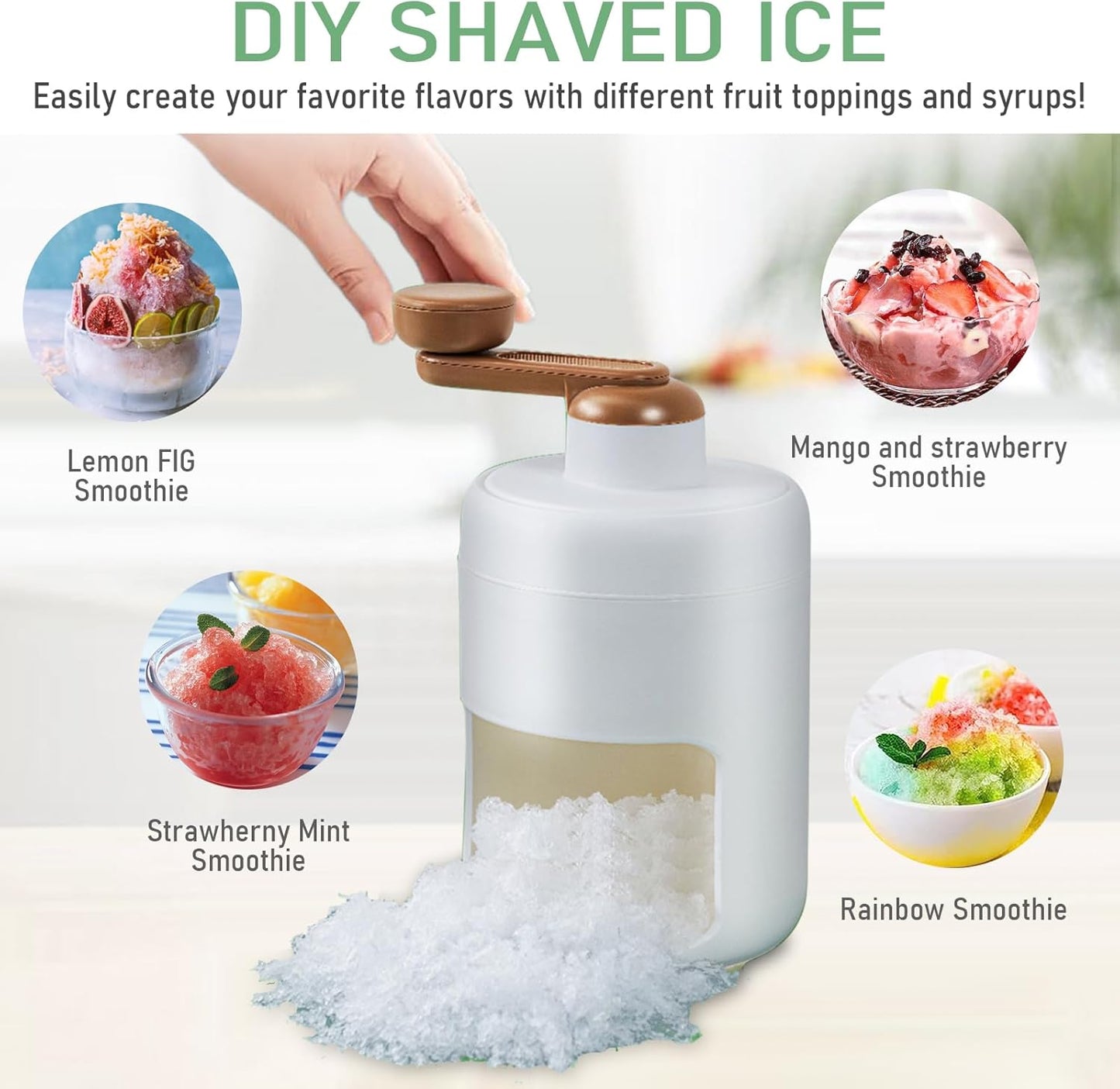 Manual Ice Crusher, Portable Shaved Ice Machine with Ice Box