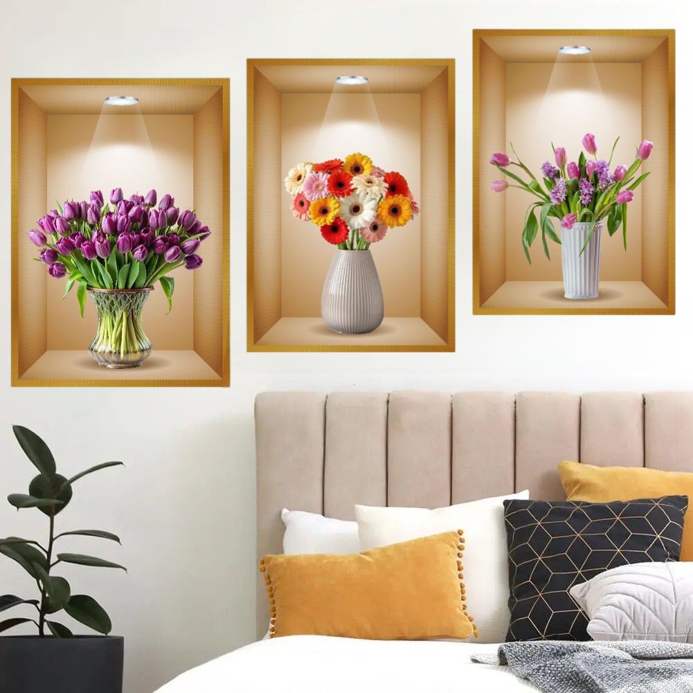 Set of 3pcs 3D Wall Paper Stickers Sheet